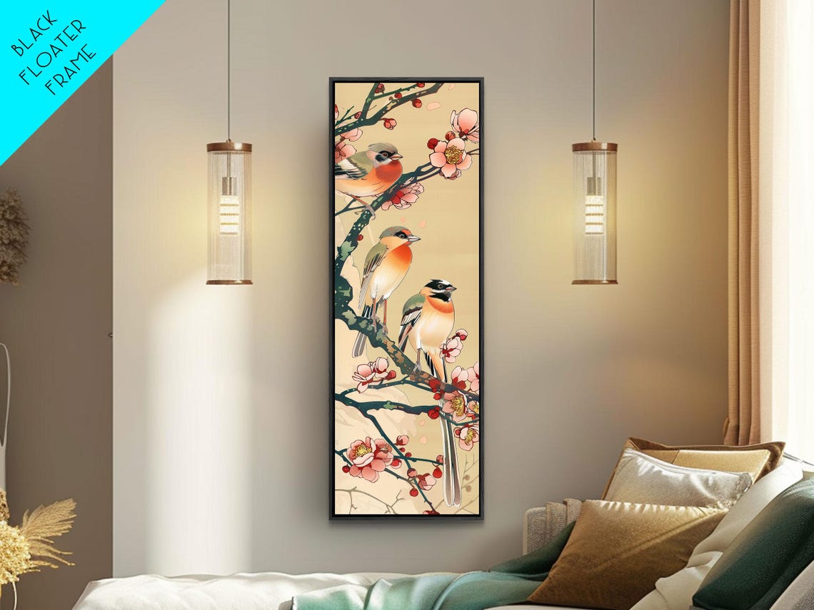 Japanese Ukiyo E Songbirds Blooming Cherry Blossom Branch Poster