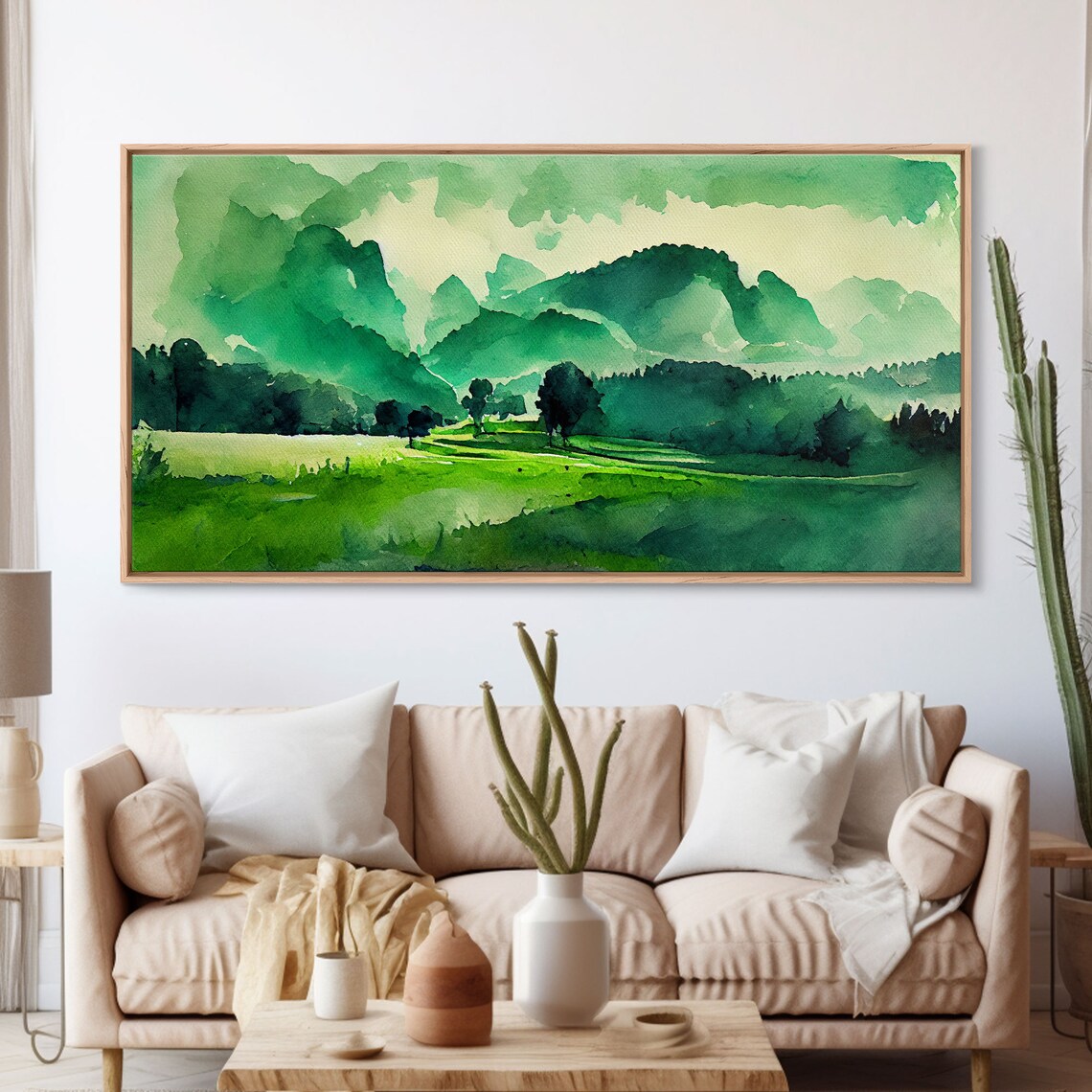 Emerald Green Watercolor Landscape Abstract Art Print - Image 3