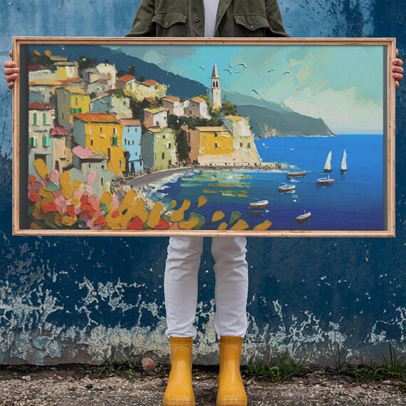 Positano Print Art Framed Art Amalfi Coast Seascape Painting Impressionist Art Living Room Decor Large Wall Art Gift Ideas