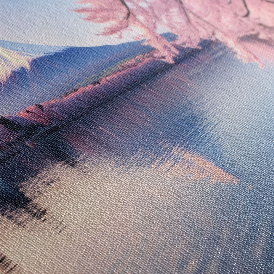 Mount Fuji Japan Cherry Blossom Lake Reflection Pink Sunset Poster - Image 2
