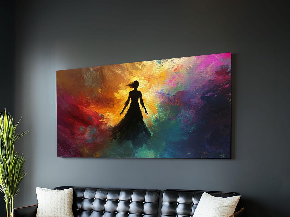 Woman Silhouette Fiery Abstract Color Storm Vibrant Wall Art Poster - Image 4