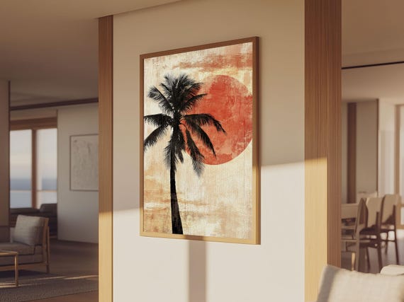 Wabi Sabi Palm Tree Painting Print Watercolor Palm Tree Painting Nautical Home Decor Statement Piece Centerpiece Wall Art