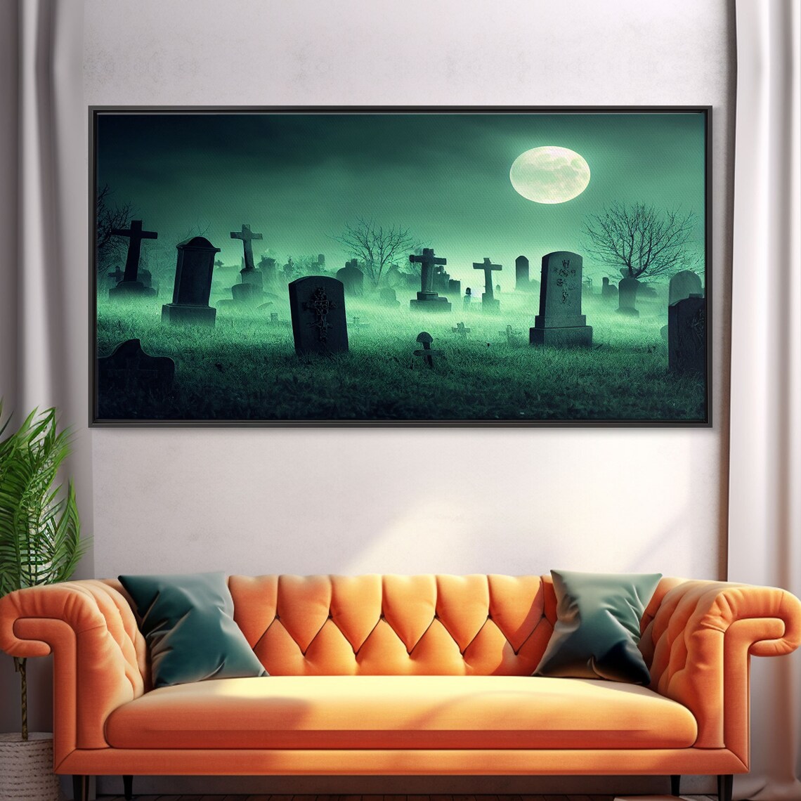 Full Moon Over A Haunted Cemetery At Night Art Print - Image 5