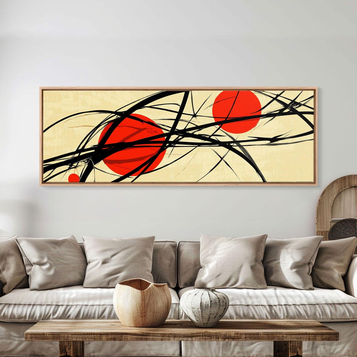 Sun Streaks 3 Red Suns With Black Streams Framed Print Mcm Style Geometric Abstract Wall Art - Image 6