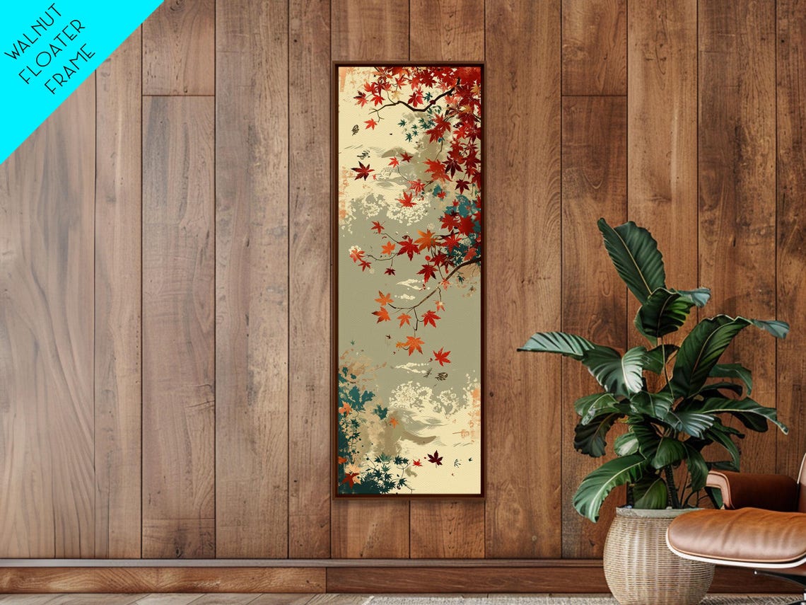 Autumn Maple Leaves Soft Neutral Japanese Tall Vertical Print - Image 2