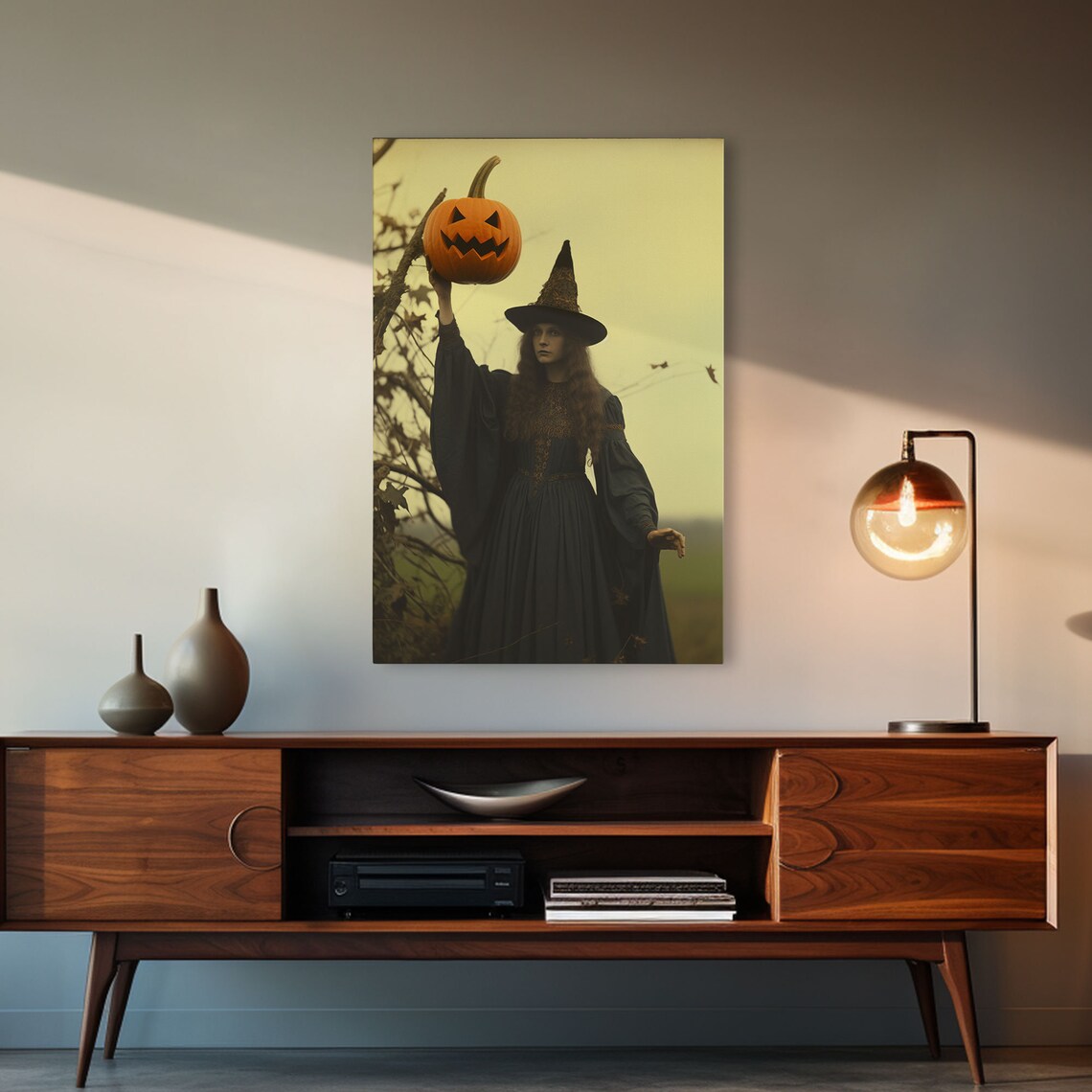Spooky Victorian Witch Holding Jack O Lantern Vintage Halloween Art Print - Image 5