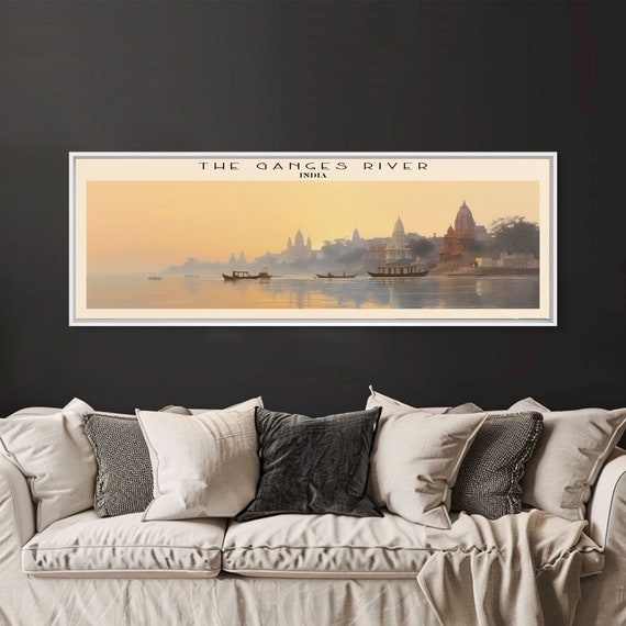 The Ganges River India Travel Poster Print Framed Print India Panoramic Travel Art Framed Art Wall Hanging Home Decor