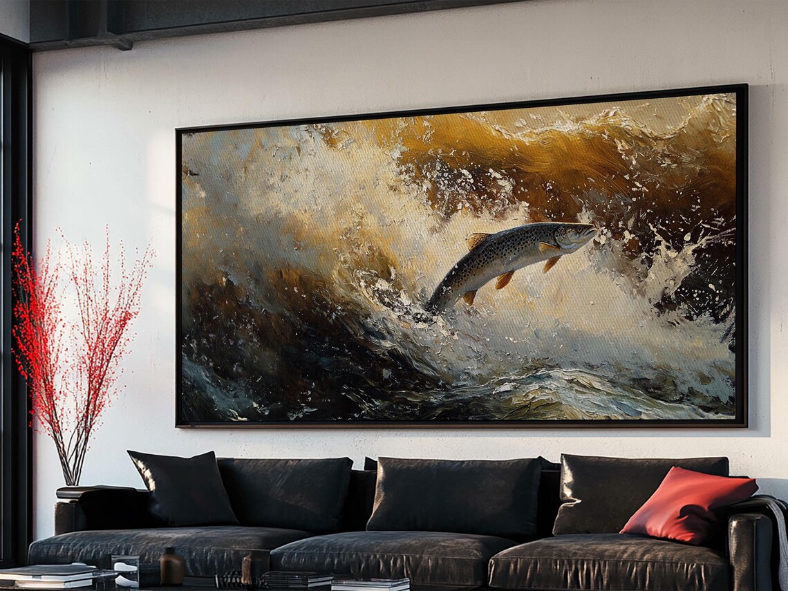 Fly Fishing Trout River Scene, Rustic Art Print - Image 2