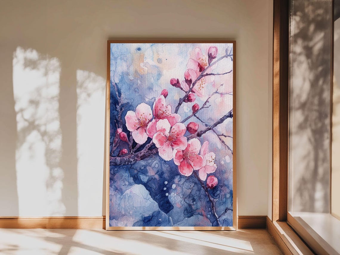 Pink Cherry Blossom Branch Watercolor Spring Floral Art Poster - Image 5
