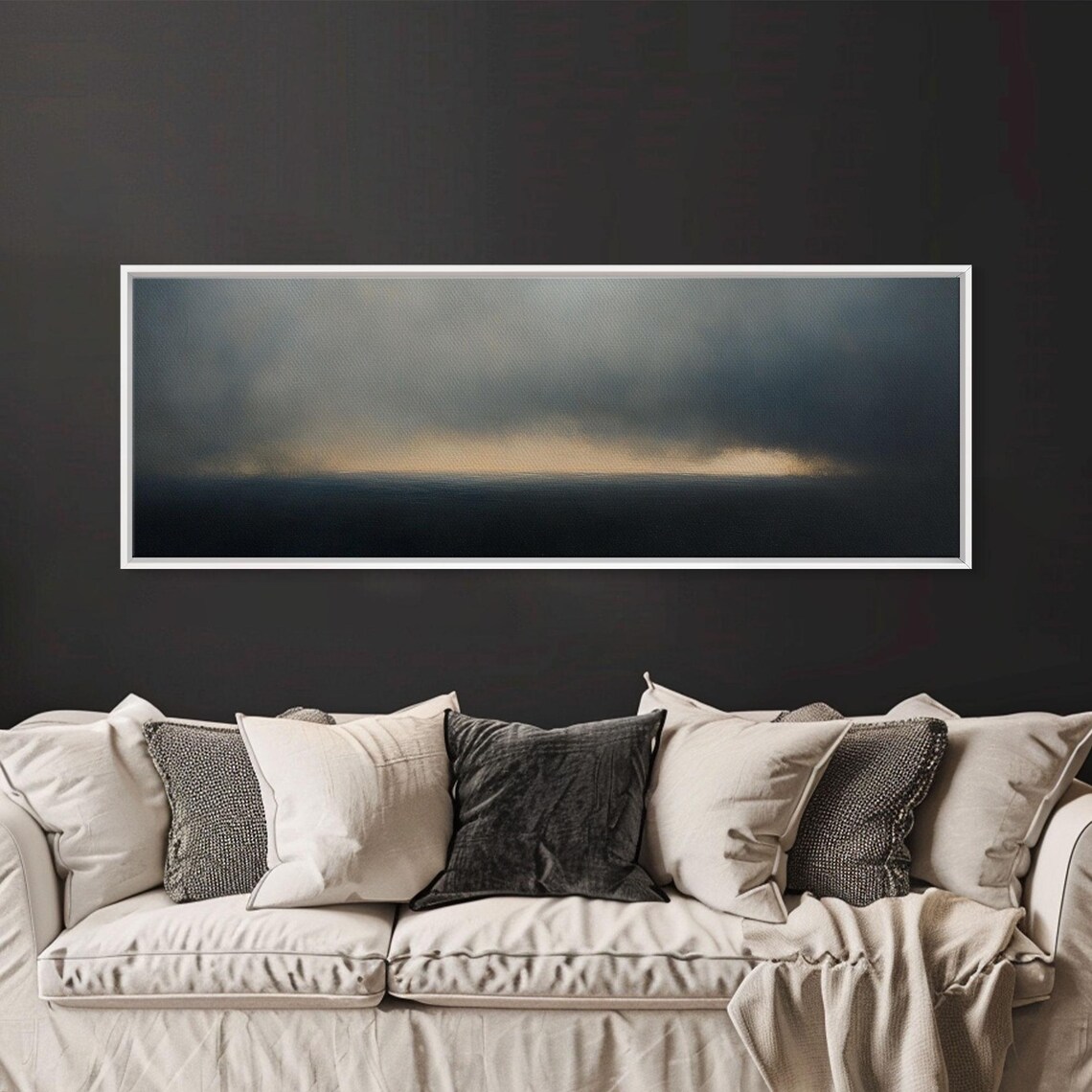 Stormy Sea Under Dark Clouds Moody Seascape Panoramic Painting Poster - Image 3