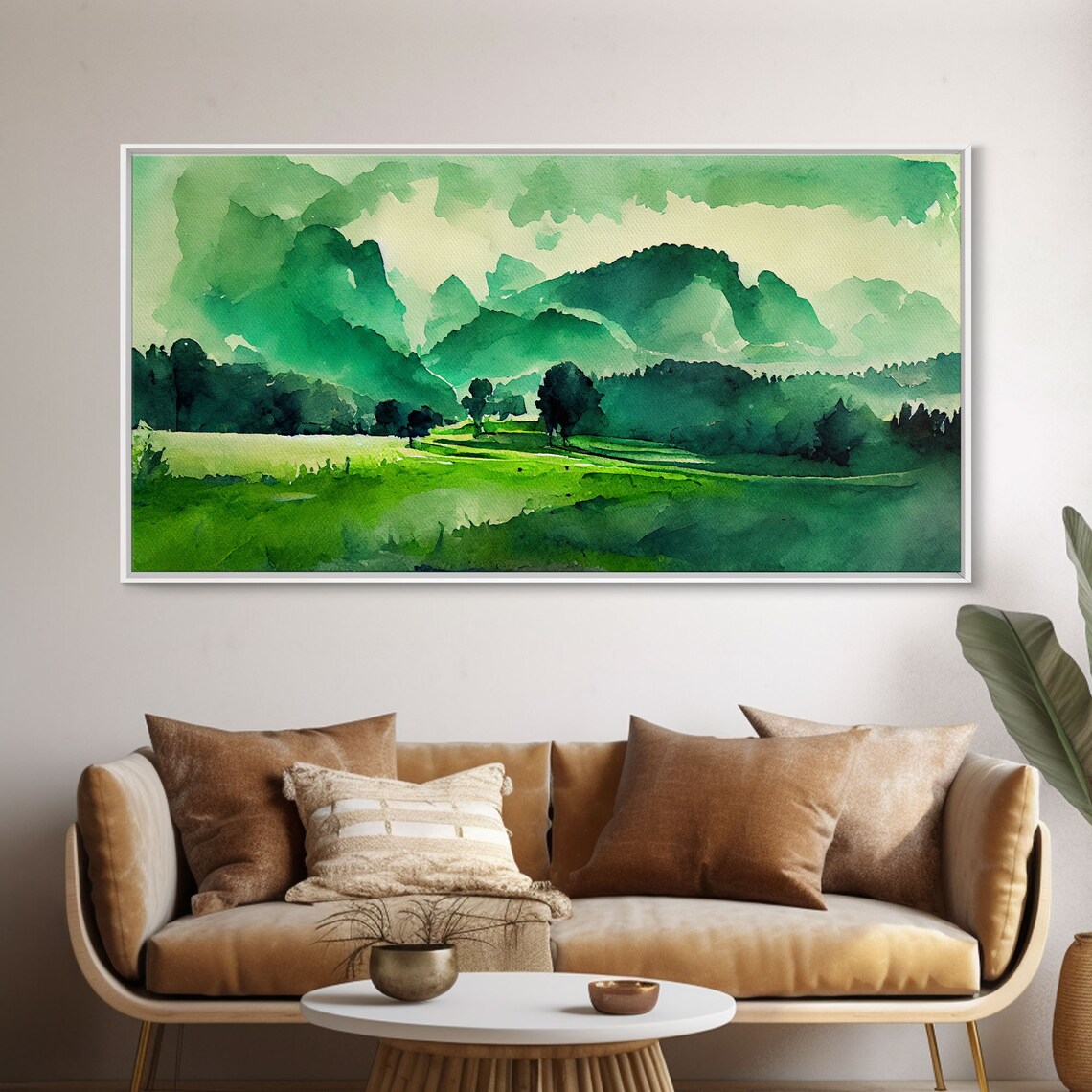 Emerald Green Watercolor Landscape Abstract Art Print - Image 5