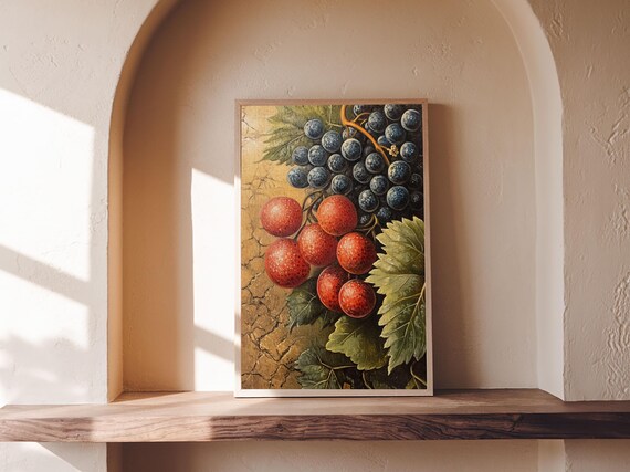 Grapes Wall Art Framed Print Antique Fruit Still Life Oil Painting Print Kitchen Decor Modern Farmhouse Wall Art Farmhouse Decor