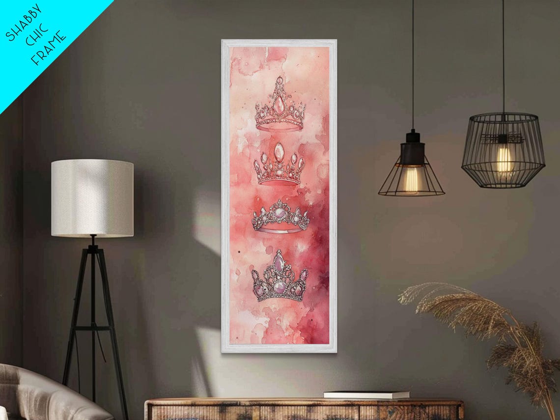 Diamond Crown Print Elegant Light Pink Wall Art Vertical Cottagecore Wall Art Decorative Feminine Whimsical Art Gift Idea - Image 3