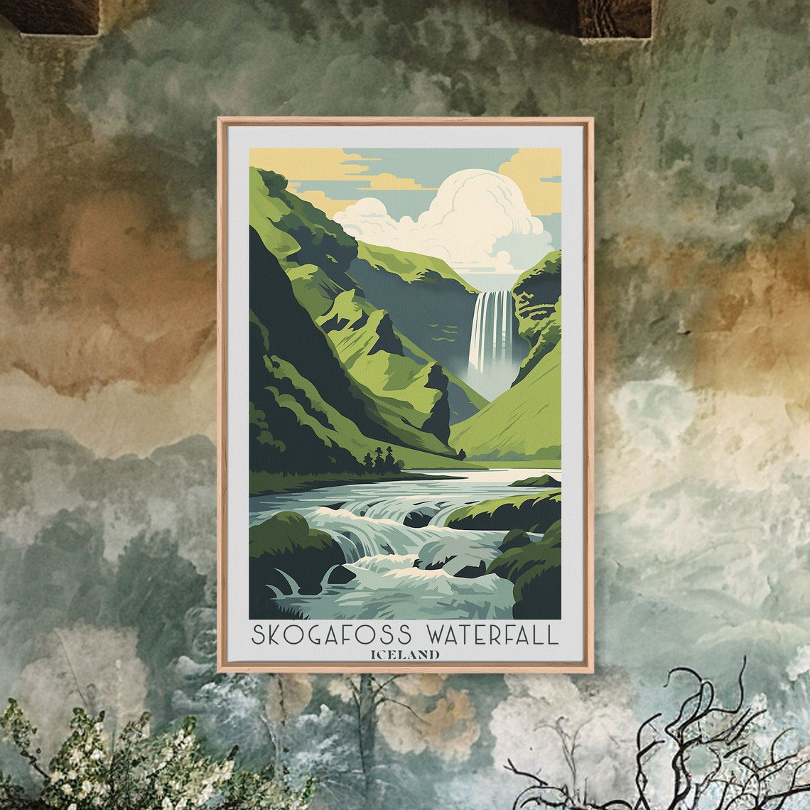 Skogafoss Waterfall Iceland Green Valley River Cascades Poster - Image 4