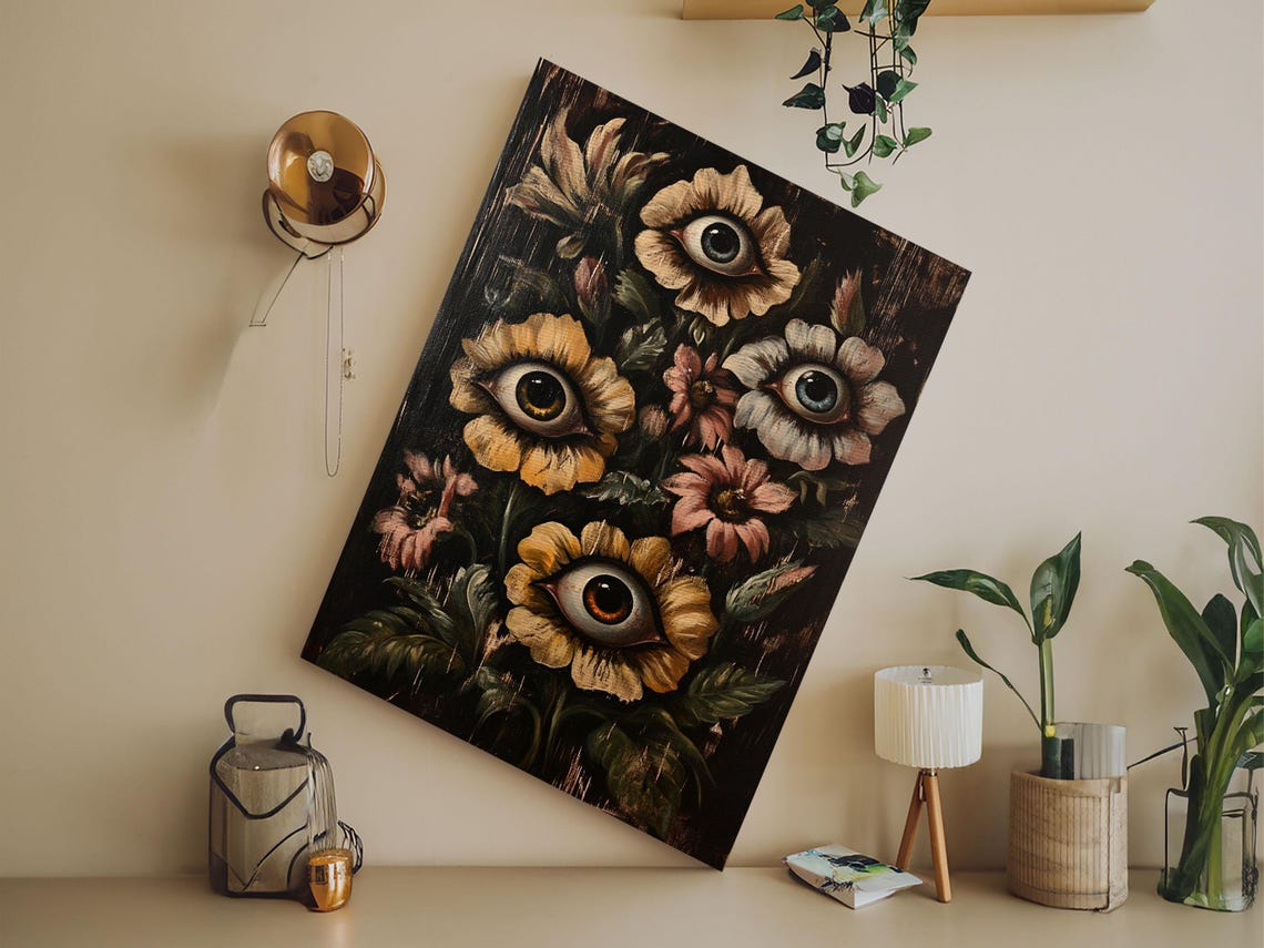Gothic Flowers With Eyes Dark Botanical Macabre Painting Print - Image 6