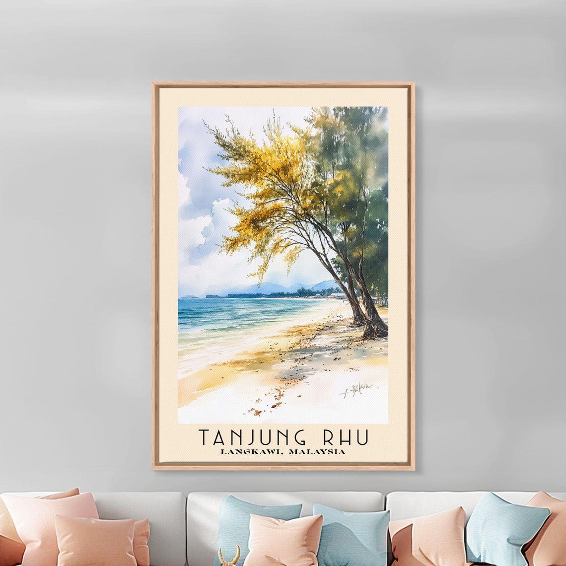 Tanjung Rhu Langkawi Malaysia Golden Tree Leaning Beach Blue Poster - Image 2