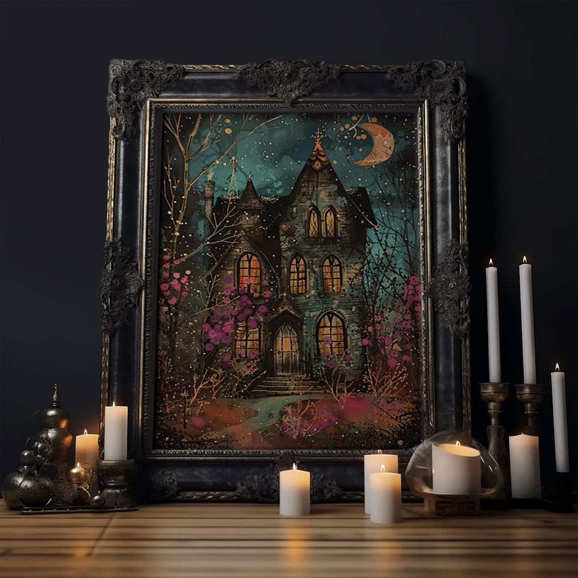 Enchanted Gothic House Halloween Art Print, Spooky - Image 6