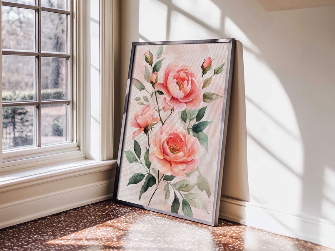 Pink Peony Roses Watercolor Floral Botanical Garden Art Print - Image 4