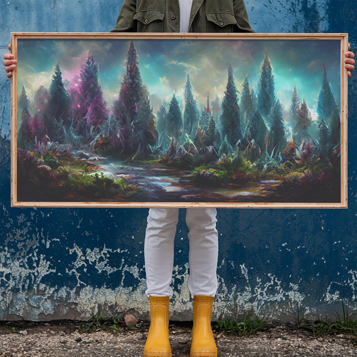 Trippy Psychedelic Forest Tall Pines Vivid Colorful Art Poster - Image 6