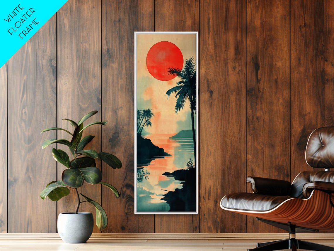 Tropical Sunset Coastal Landscape Framed Print Nautical Wall Art Coastal Painting Nautical Decor Gift Idea Her Vertical Art - Image 2