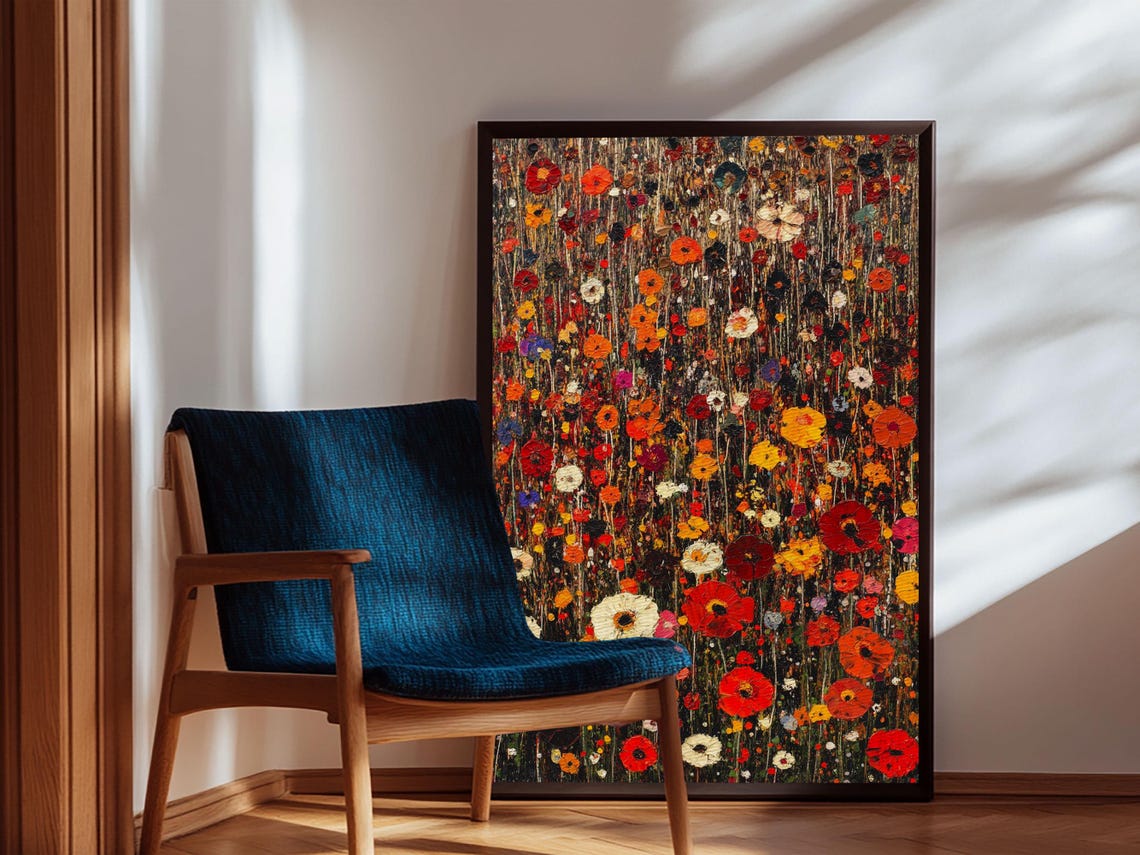 Wildflower Field Poppies Red Orange Dark Moody Floral Art Poster - Image 5
