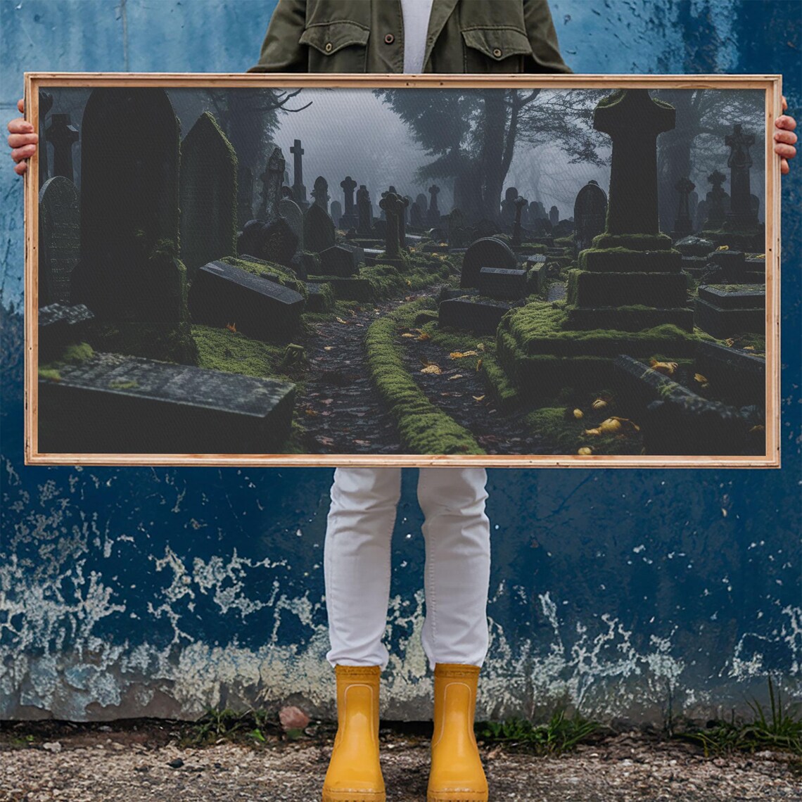 Moss Covered Haunted Graveyard Foggy Night Halloween Art Poster - Image 6