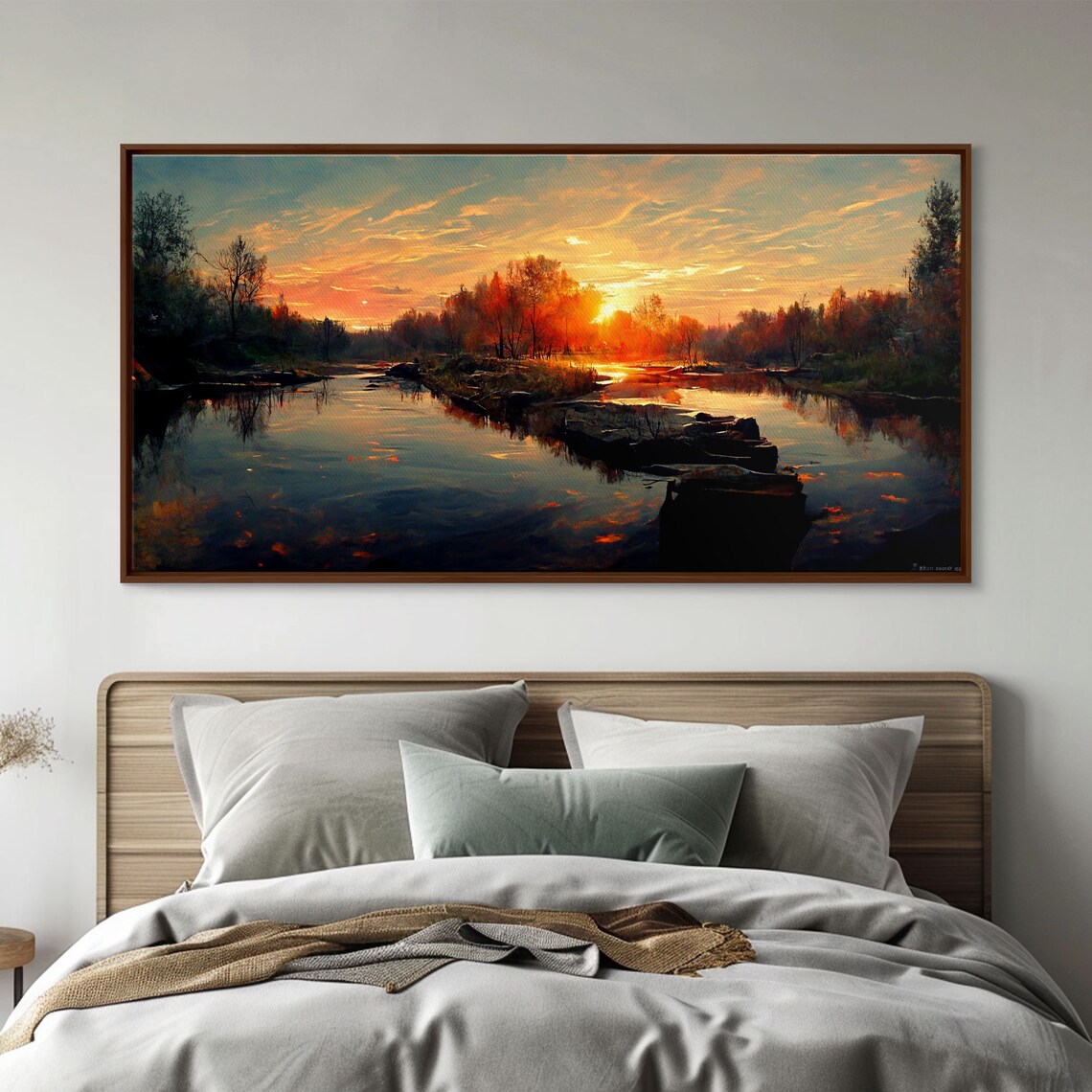 Lake Sunset Oil Painting Style Art Print - Image 4