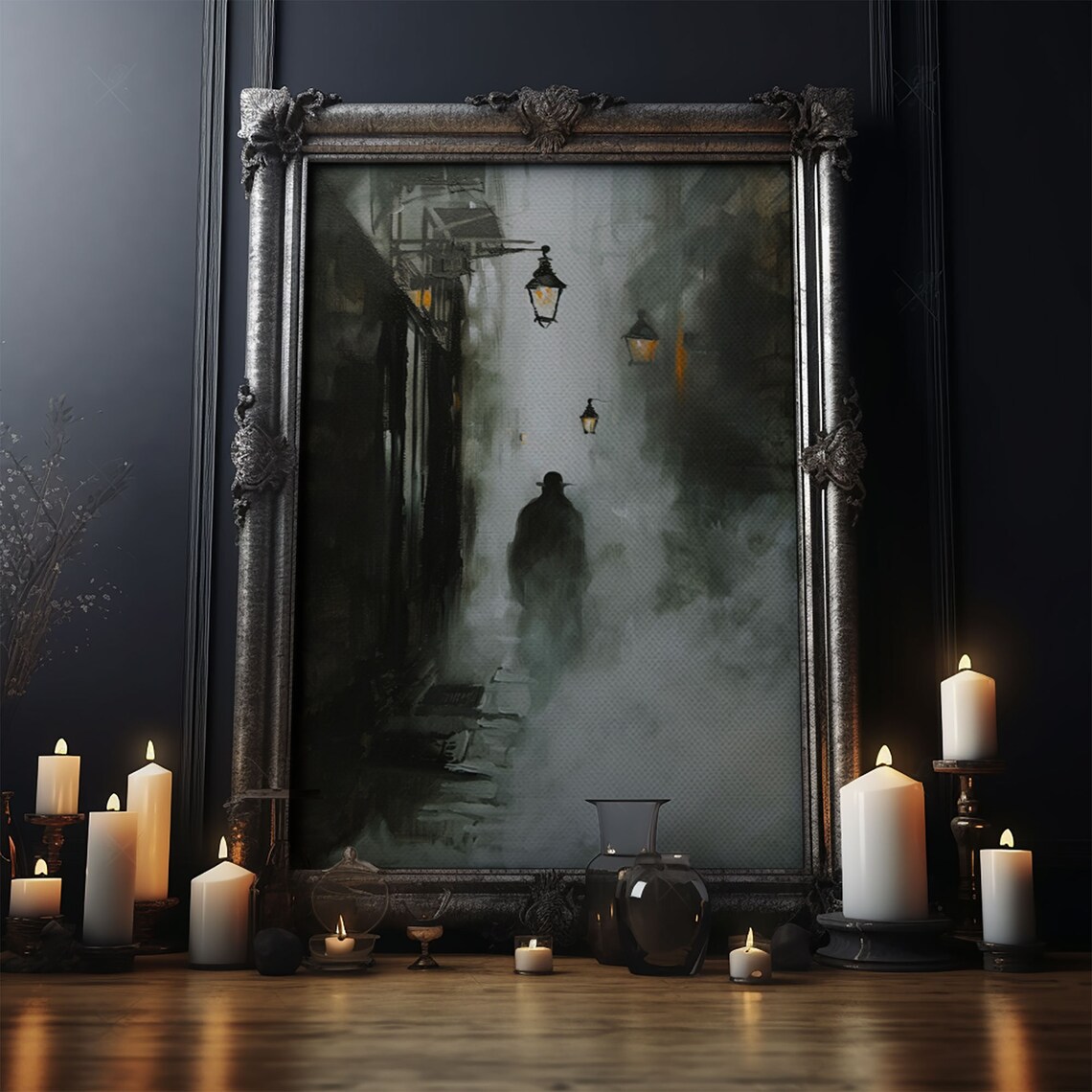 Mysterious Shadow In Fog Halloween Art Print - Image 5