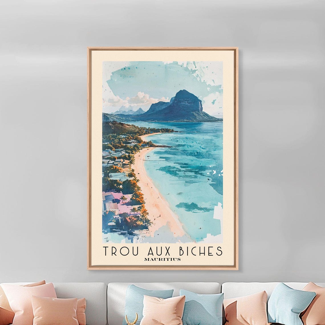 Trou Aux Biches Mauritius White Sand Lagoon Mountain Aerial Poster - Image 2
