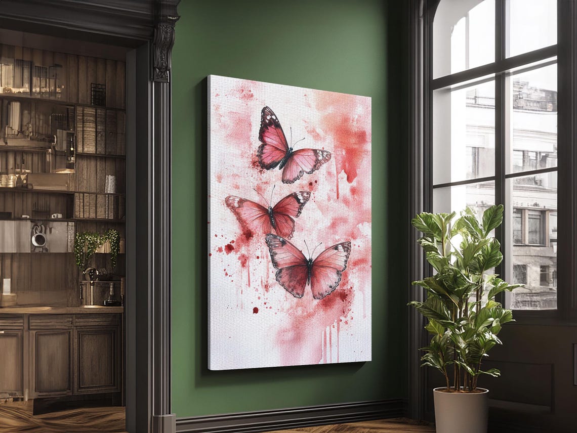 Three Pink Butterflies Watercolor Whimsical Botanical Art Print - Image 5