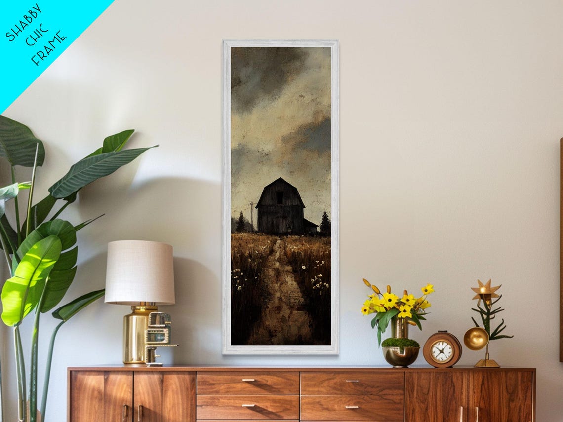 Dark Barn In Moody Field Under Stormy Sky Rustic Vertical Poster - Image 5