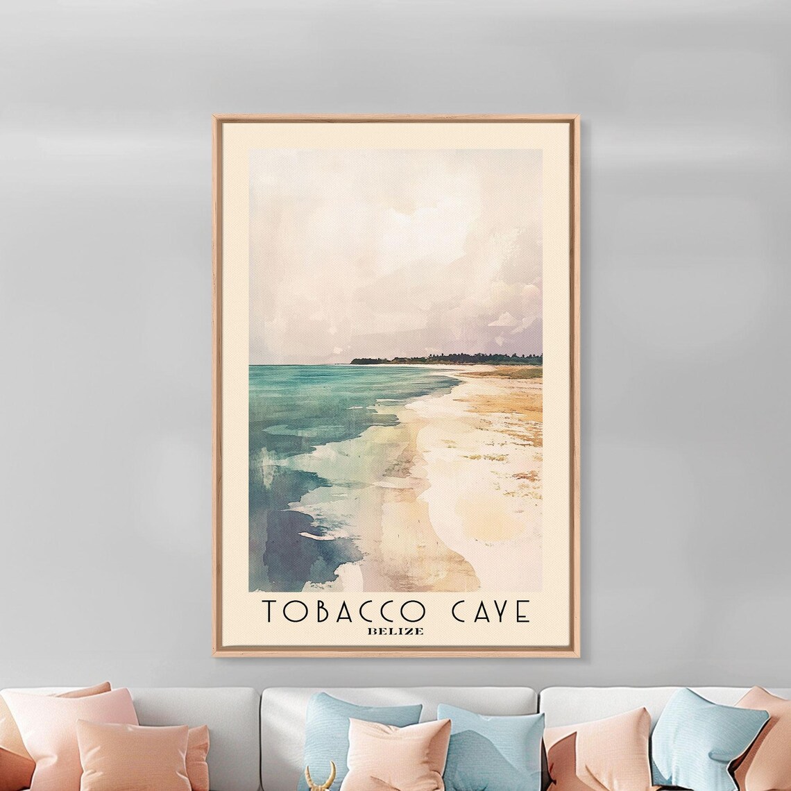 Tobacco Caye Belize Beach Shoreline Turquoise Water Watercolor Poster - Image 2