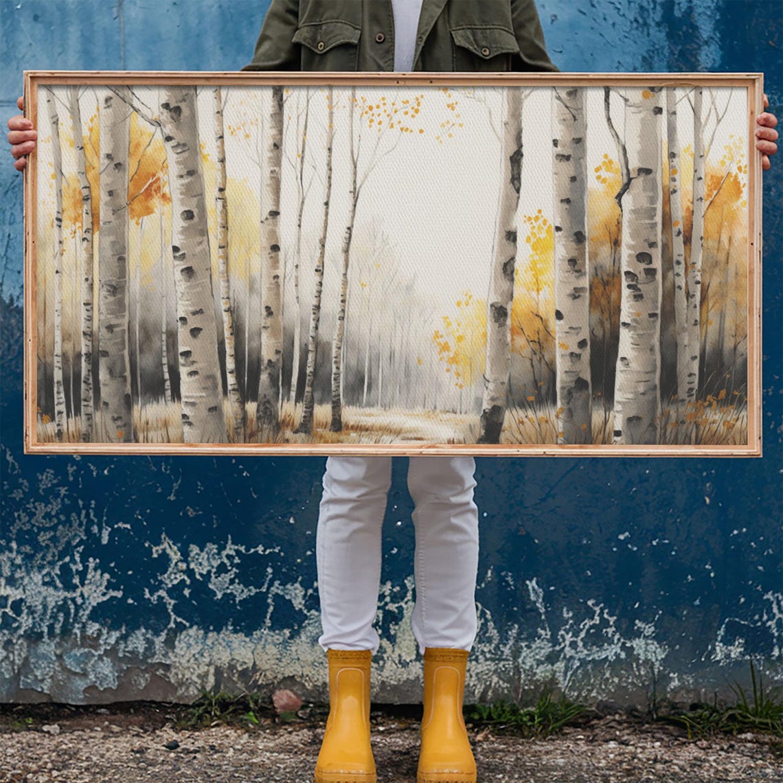 Abstract Birch Trees Watercolor Tall White Trunks Golden Autumn Poster - Image 6