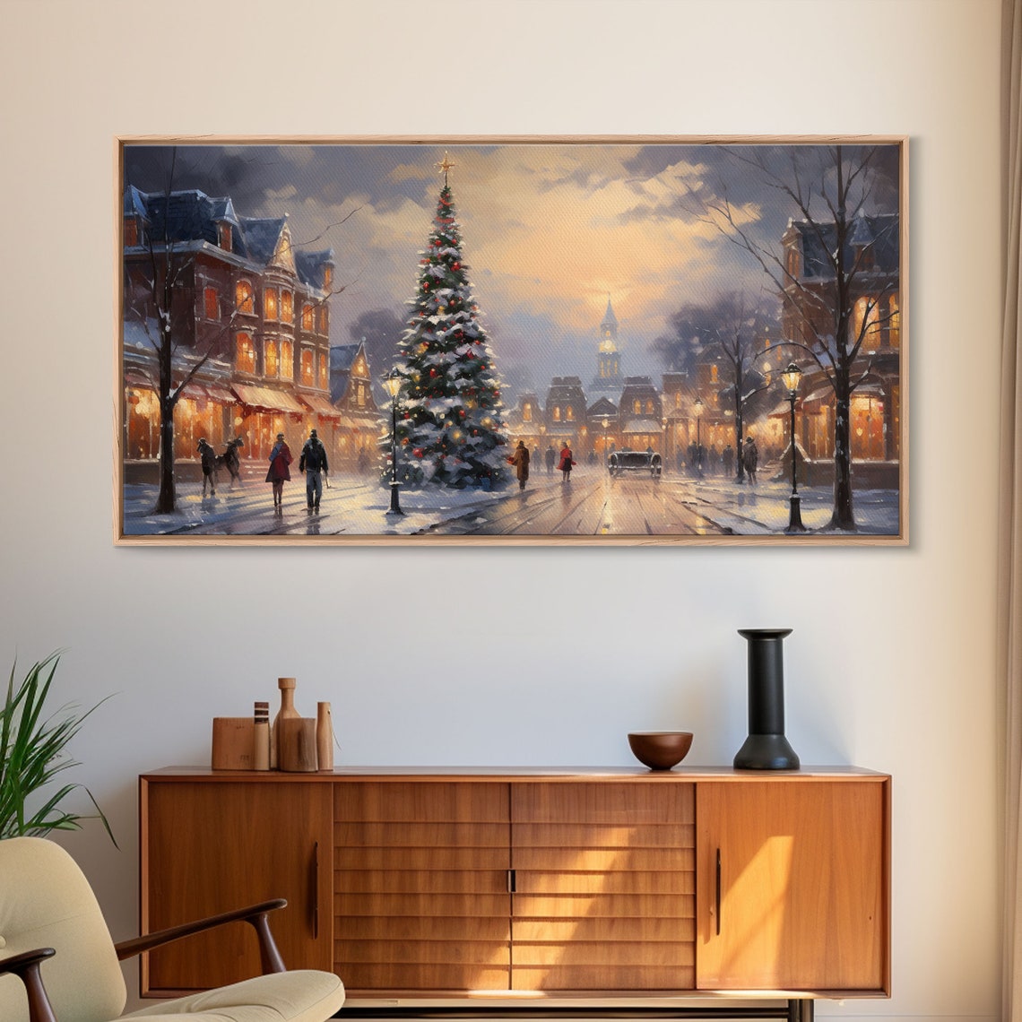 Victorian Christmas Town Square Big Tree Evening Lights Poster - Image 6