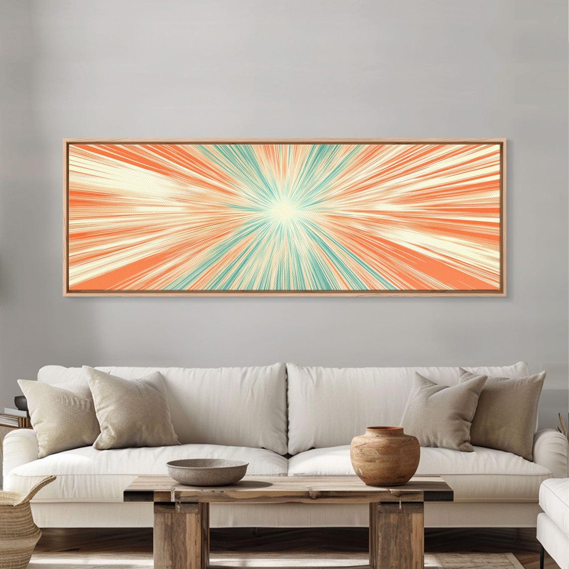 Light Speed Tunnel Pastel Orange Teal Starburst Abstract Poster - Image 3