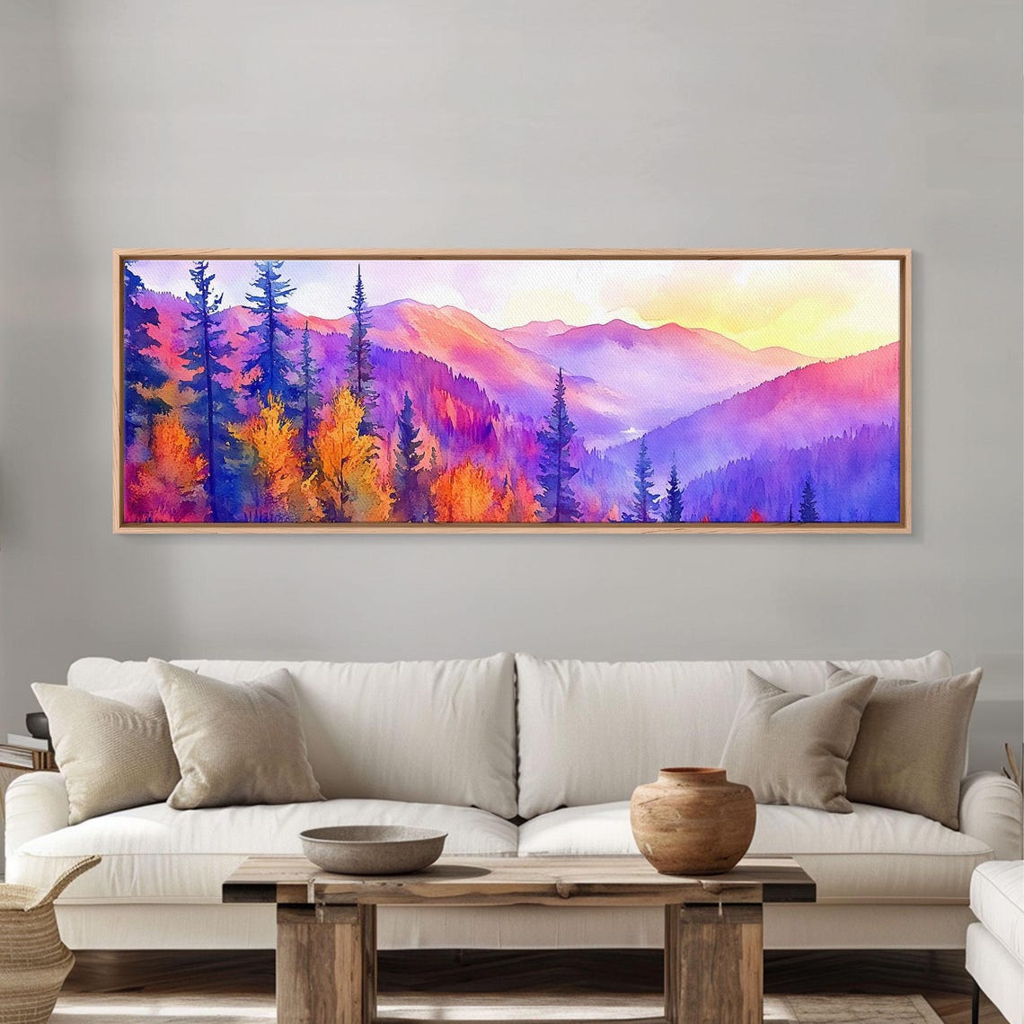 Purple Mountain Painting Framed Print Art Panoramic Extra Wide Wall Art - Image 4