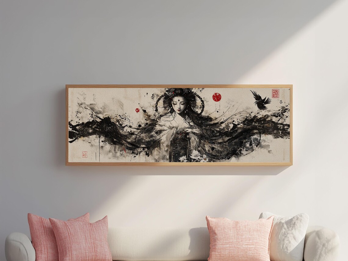 Ethereal Goddess Framed Print Moody Art Japanese Style Dark Angels Wall Art Feminine Zen Artwork Rustic Decor - Image 6