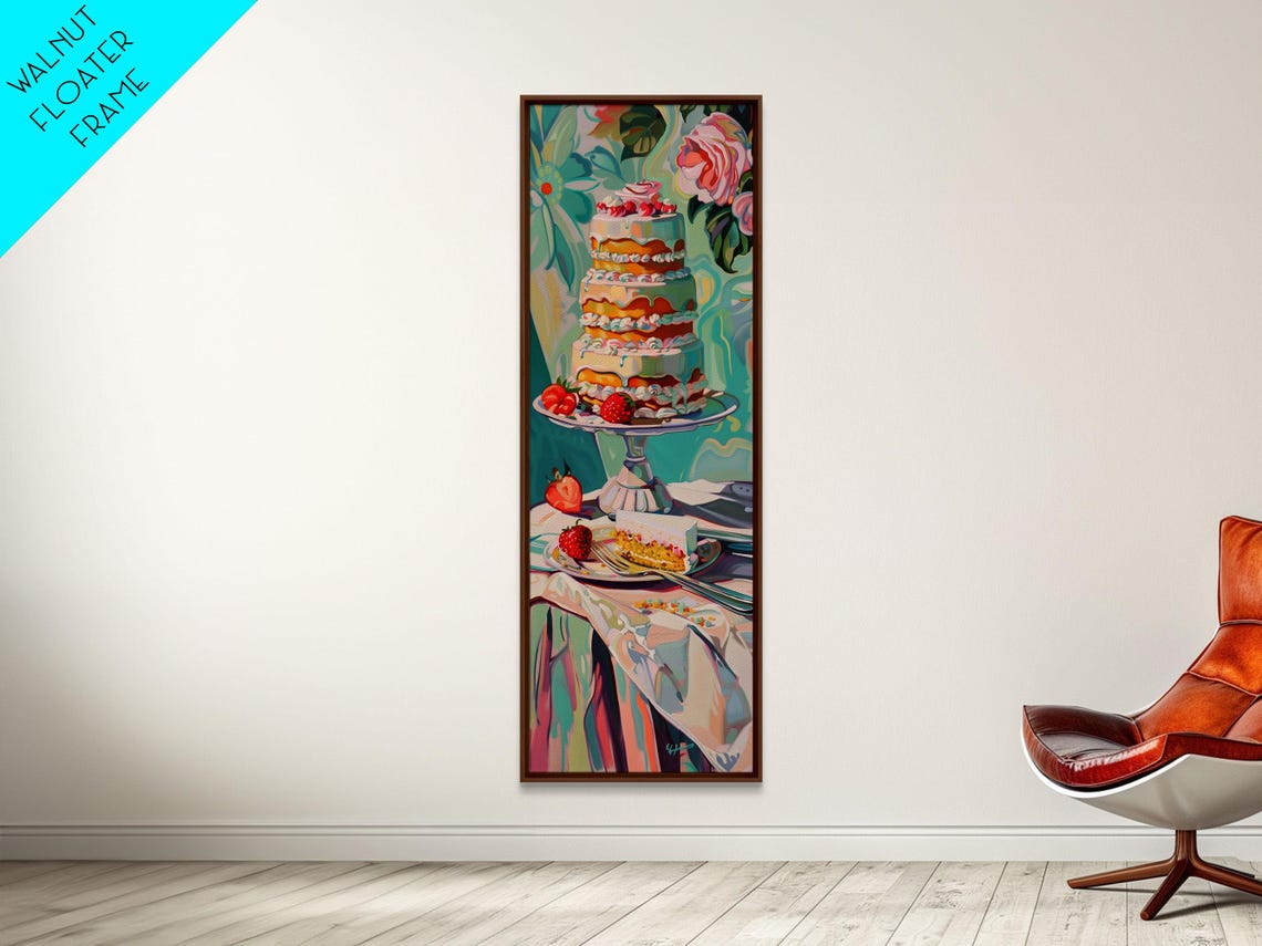 Colorful Layered Cake Strawberry Dessert Still Life Painting Poster - Image 2