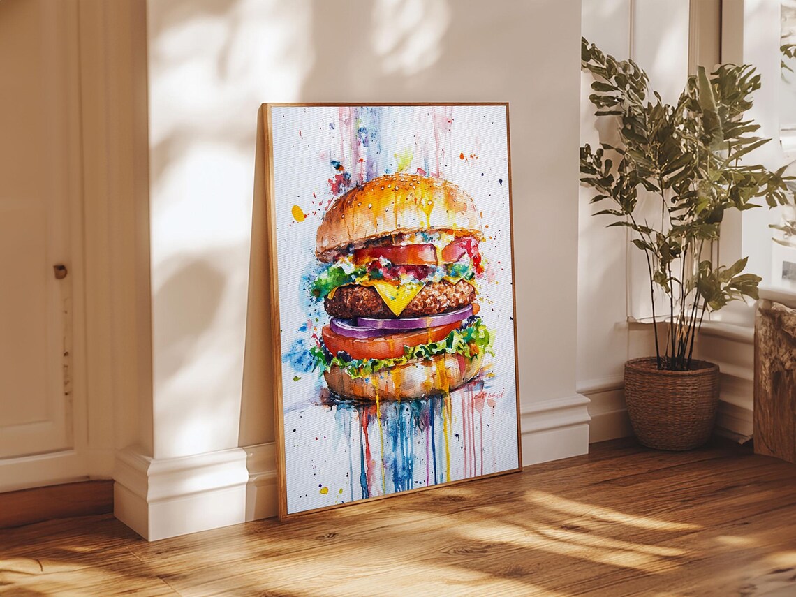Cute Hamburger Painting, Kitchen Wall Art Print - Image 6