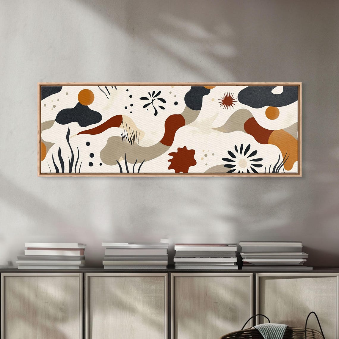 1950s Style Abstract Wall Art Panoramic Print Random Geometric Patterns In Earthy Tones Boho Inspired Vintage Home Decor - Image 4