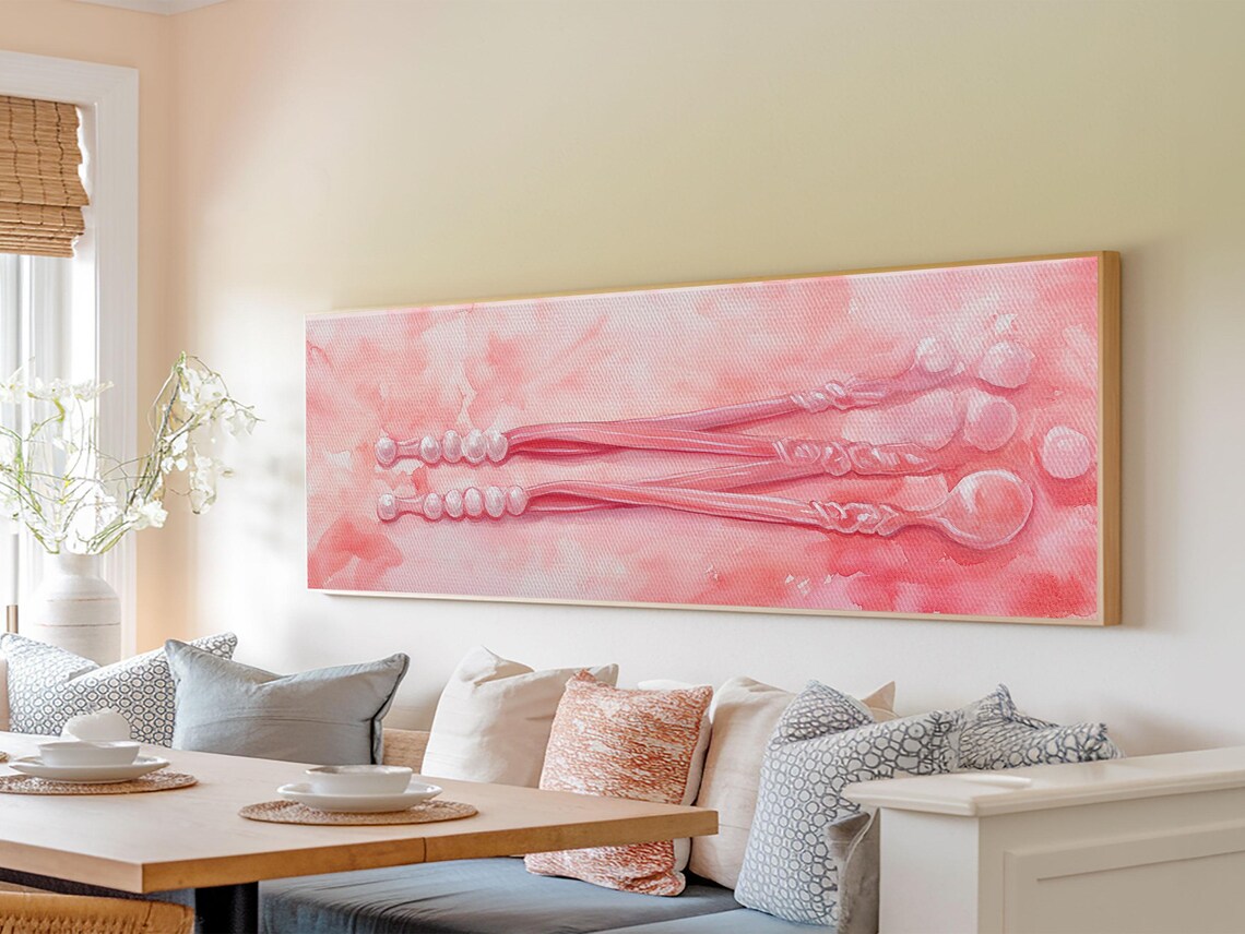Blush Pink Makeup Brushes Pearl Handles Watercolor Beauty Panoramic Art Poster - Image 5