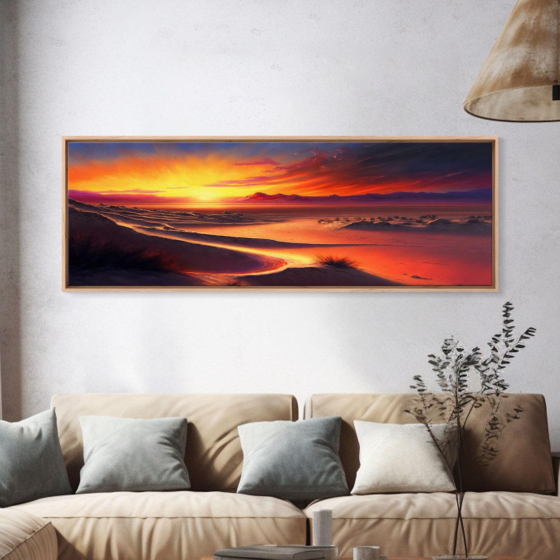 Panoramic Desert Sunset Glowing Dunes Fiery Sky Landscape Wall Poster - Image 4