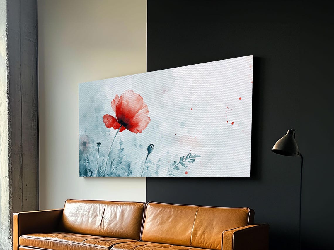 Single Red Poppy Watercolor Minimalist Floral Botanical Wall Poster - Image 5