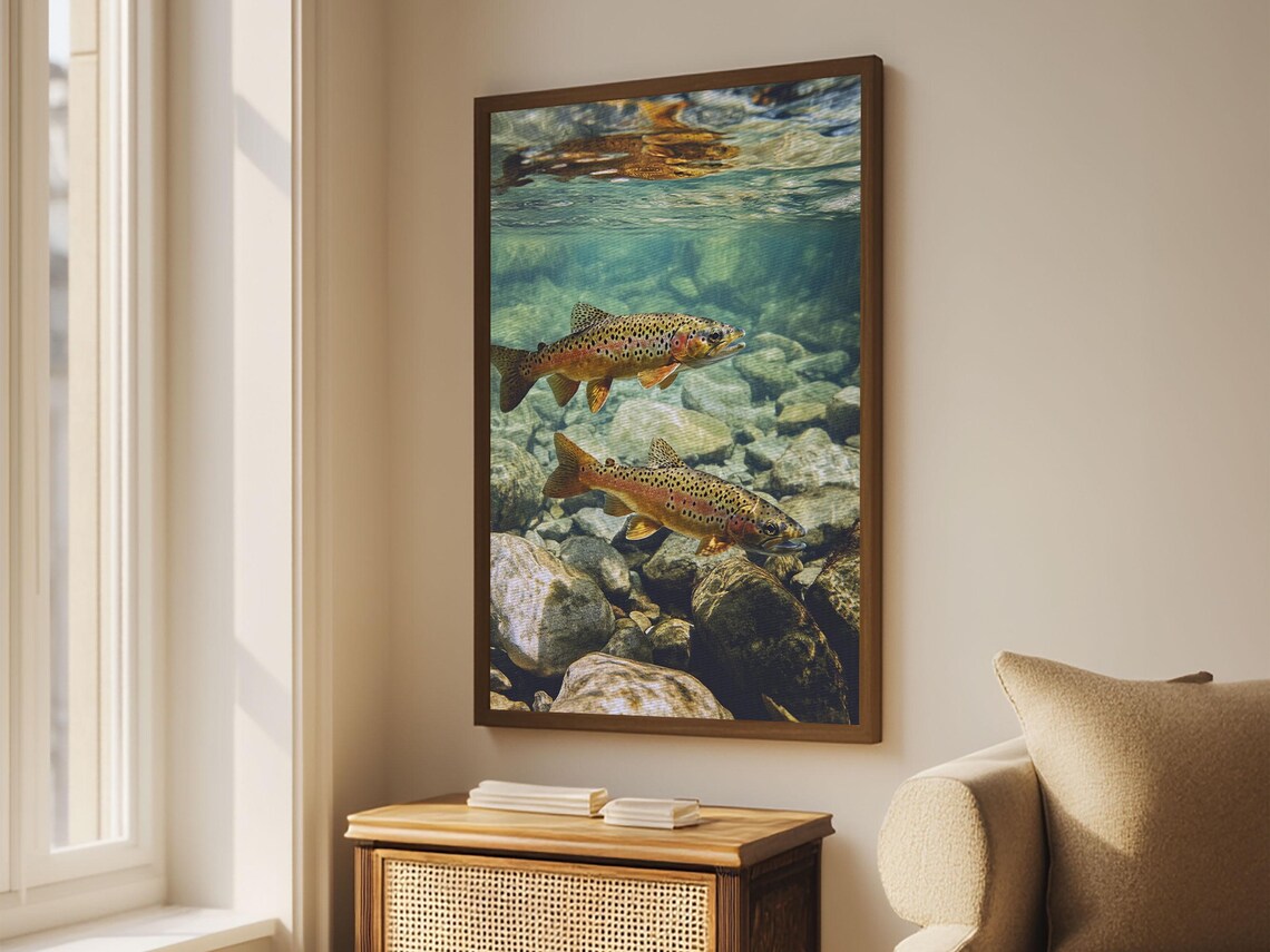 Pair Of Trout Rustic Fly Fishing Art Print for Living Room - Image 3