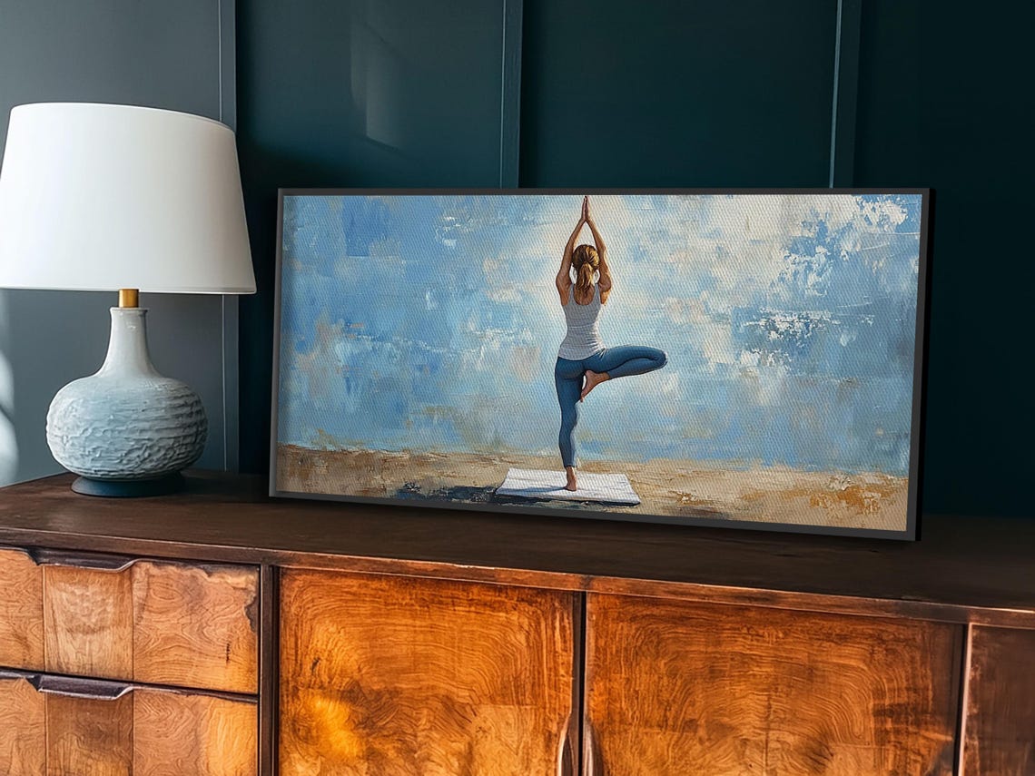 Yoga Tree Pose Beach Blue Sky Wellness Meditation Wall Art Poster - Image 4