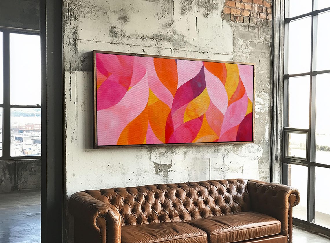 Abstract Leaf Pattern Pink Orange Magenta Modern Botanical Wall Poster - Image 6