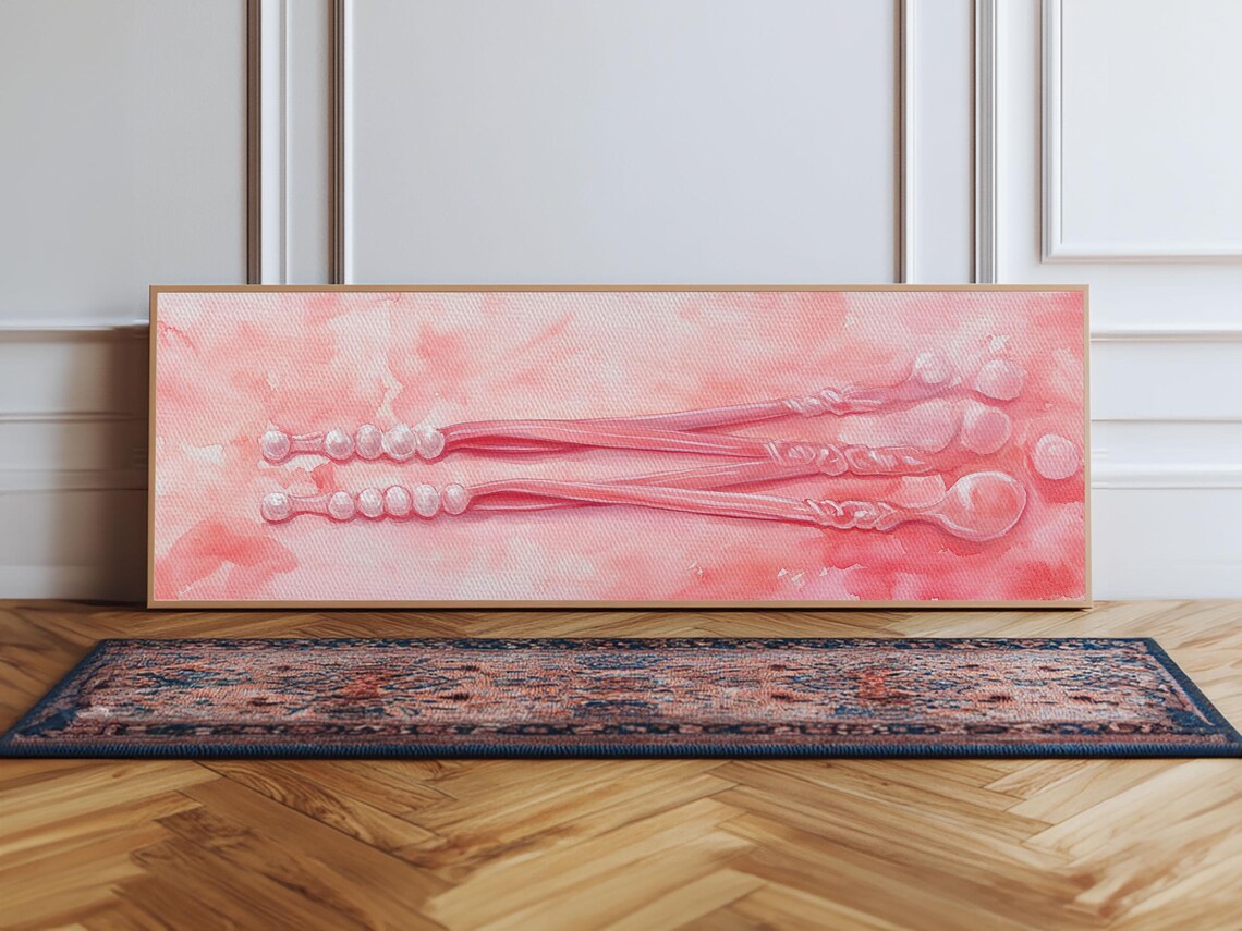 Blush Pink Makeup Brushes Pearl Handles Watercolor Beauty Panoramic Art Poster - Image 6