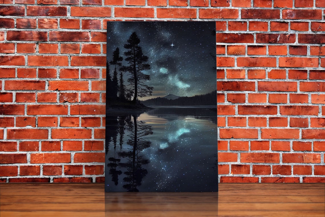 Starry Night Lake Milky Way Pine Trees Reflection Water Poster - Image 4