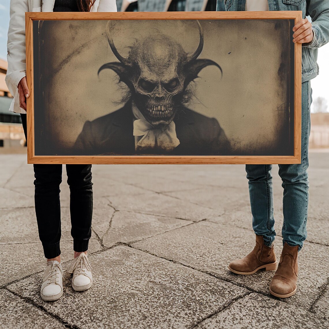 Horned Demon In Suit And Bow Tie Vintage Photo Horror Wall Art - Image 5