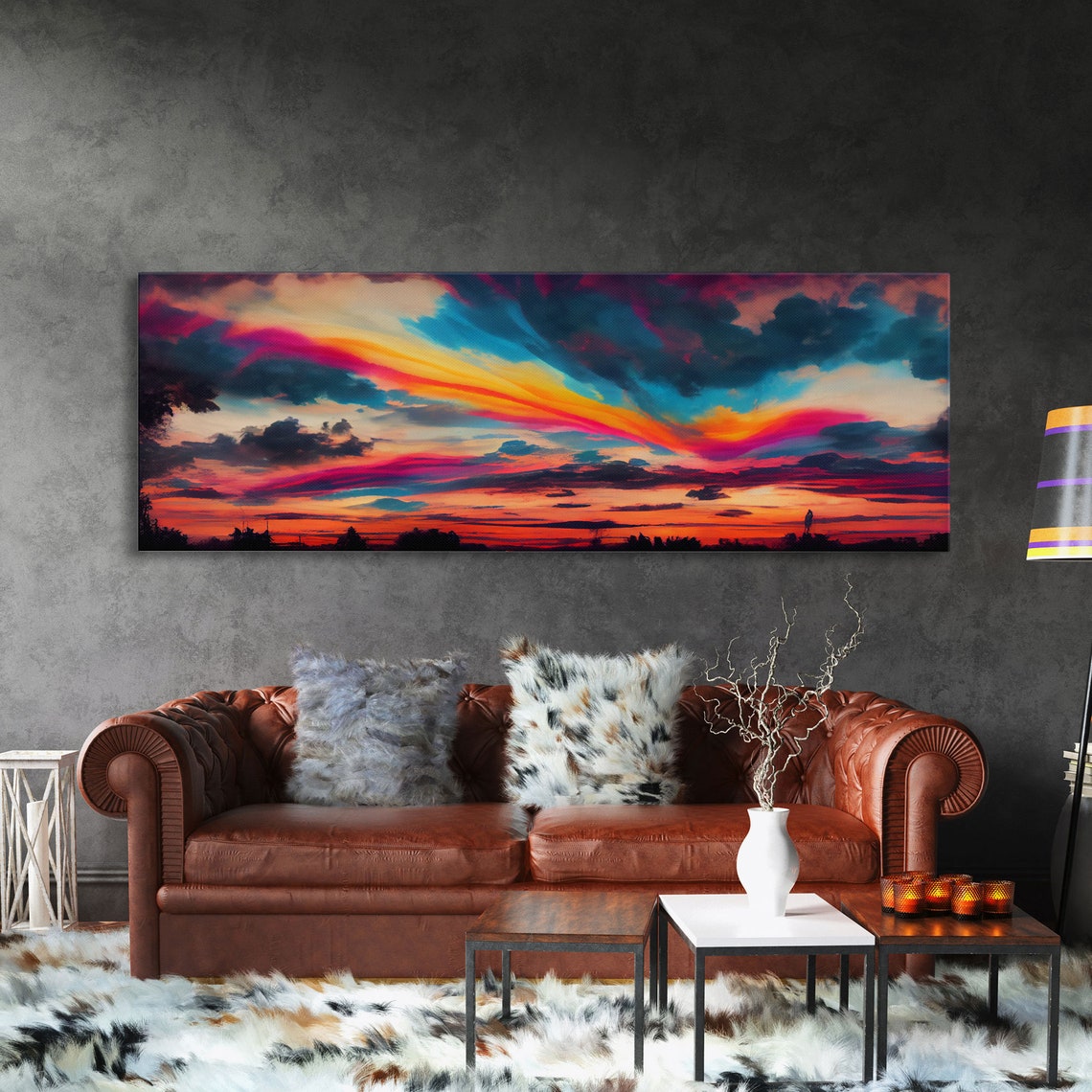 Beautiful Panoramic Watercolor Sunset Extra Large Wall Art Framed Panoramic Print Framed Wall Art - Image 3